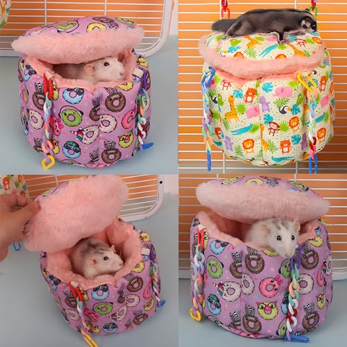 Rat Hanging Bed, Sugar Glider Cage Accessories, Guinea Pig Warm Sleeping Nest Bed, Small Animals Cage Hammock for Squirrel, Hamster, Parrot - color: purple