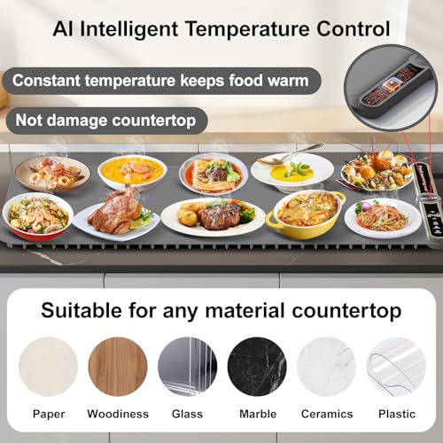 Extra Large Warming Mat for Food XXL:40”X15” Electronic Food Warmers for Parties Buffet Silicone Warming Tray 6-Level Timer 9-Level Temp18H Auto-Off 8Sec Fast Heating Roll Up Portable Grey - size: Grey-XXL 15*40in