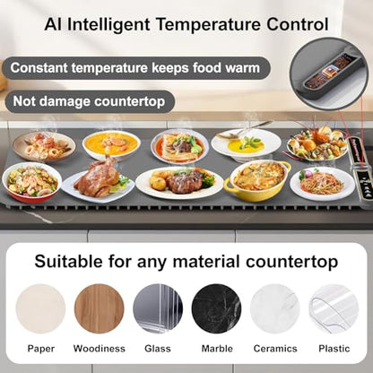 Extra Large Warming Mat for Food XXL:40”X15” Electronic Food Warmers for Parties Buffet Silicone Warming Tray 6-Level Timer 9-Level Temp18H Auto-Off 8Sec Fast Heating Roll Up Portable Grey - size: Grey-XXL 15*40in