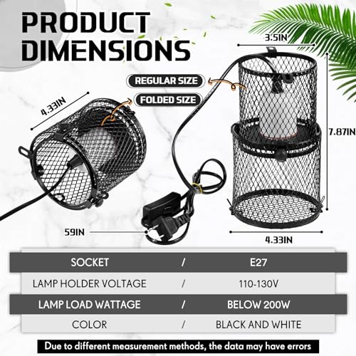 VIHOSE Retractable Reptile Heat Lamp Holder, Ceramic Heat Emitter Lamp-Cage with Adjustable Anti-Scald Mesh Cage Heating Lamp Stand for Pet Amphibian Snake Lizard Frog Chick, Without Bulb(White) - color: White