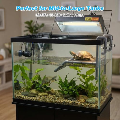 SKARUS Large Turtle Basking Platform for 55-150 Gallon Tanks | 7.9"-13.8" adjustable height tank-mounted aquarium dock with dual hanging arms, non-slip ramp for aquatic reptiles.
