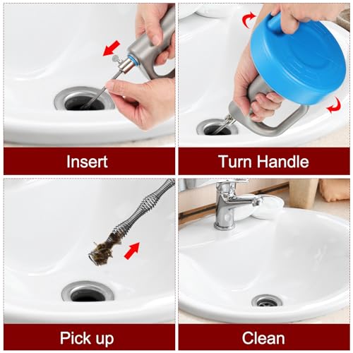 HARFINGTON Drain Augers 13 Ft Stainless Steel Flexible Plumbing Auger Hair Drain Cleaner Tool Toilet Auger Clog Remover Tool for Kitchen Bathroom Shower Sink Toilet Bathtub, Blue - size: 4m