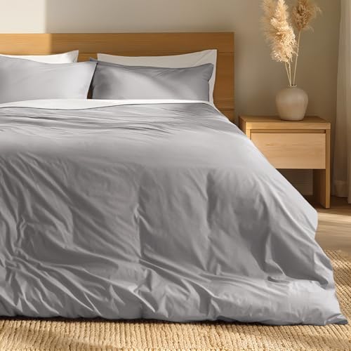 Bare Home 100% Organic Cotton Extra Long Duvet Cover Set - Crisp Percale Weave - Lightweight & Breathable - Cooling Duvet Cover Set (Twin/Twin XL, Light Grey) - color: 03 - Light Grey (No Comforter), size: Twin/Twin XL