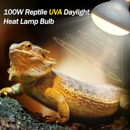 100W Daylight Basking Light Bulb & Infrared Heat Lamp Bulb for Amphibians Reptiles Bearded Dragon, Turtle, Lizard, Snakes, Geckos, ... - color: Infrared+uva Bulbs (2pcs), size: 100W