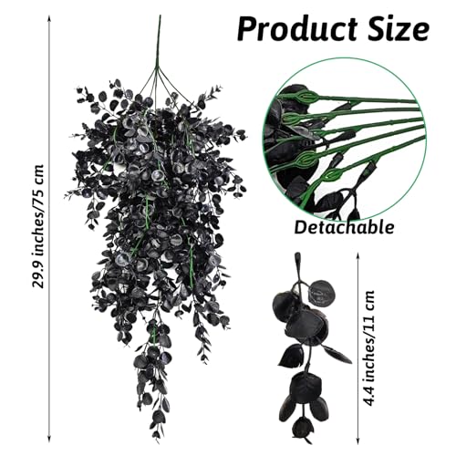 Hamiledyi Reptile Plants, 2 Pack Hanging Terrarium Plants, Artificial Leaves Habitat Decorations with Suction Cup, Fake Amphibian Plants for Bearded Dragon Lizard Hermit Crab Geckos Chameleon(Black) - size: 2 PCS
