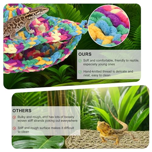 Hand-Knitted Soft Reptile Hammock Colorful Double-Layer Hammock for Bearded Dragon Tank Accessories Hanging Swing Hammocks for Lizard Gecko Chameleon Hide Triangular
