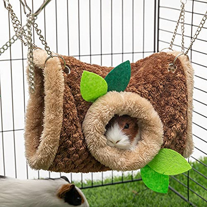 Small Animal Hammock - Hanging Hammock & Tunnel Hideout for Guinea Pig Hamster Parrot Rat Chinchilla - Warm Swing Plush Cage Bed Washable Pet Hammock with 5.9" Chian - size: One Size with Chain