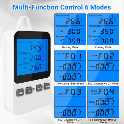 Temperature Controlled Outlet Thermostat Plug 120V Heating Cooling Control Timer Thermostat Outlet Backlit Display Digital Temperature Controller - color: Tc810