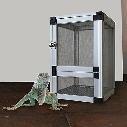 Reptiles Habitat Breeding Boxes Air Screen Cages Reptile Cage for Turtle, Silver - color: Silver