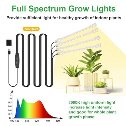 Four Head 8.6 Inches LED Grow Light Strips, Grow Lights for Indoor Plants Full Spectrum 3000K, 104 LEDs Plant Light with 10 Dimmable Levels, 3/9/12H Timer for Seedling Succulent and Plant Shelf - size: 8.6Inch 4 Head 1 Pack