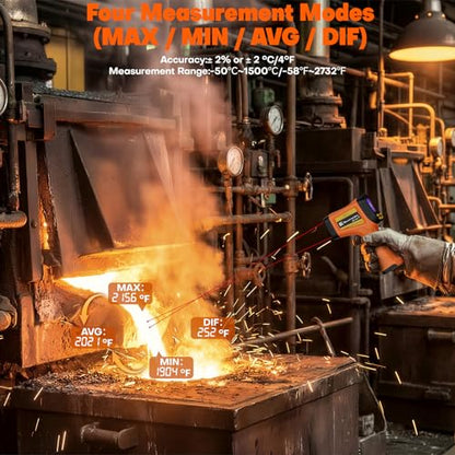 Dual-Laser Infrared Thermometer, -58°F to 2732°F (-50°C to 1500°C) Temperature Gun, 50:1 Non-Contact Temp Gun for Metal Smelting, Furnace, HVAC, Pizza Oven & Engine Diagnostics - color: -58°F to 2732°F ，Dual-Laser