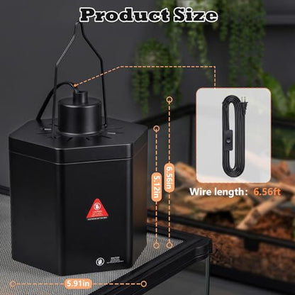 Yoobao 5.9" Reptile Heat Lamp Fixture, Hexagonal Dome Light with Hook for Basking Light & Ceramic Heat Emitter, 100W UVB/UVA Reptile Light Fixture for Bearded Dragon, Turtle, Snake, Lizard Terrarium