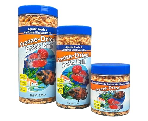 Arctic Krill, Freeze Dried Krill, High in Natural Color Enhancing for Large Cichlids, Tropical Fish, Koi, Turtles, 12-Type Pellet Mix & 4-Type Wafer Mix Included 1.9oz Canister