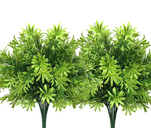 CATTREE Artificial Plants, Plastic Shrubs Faux Flowers Fake Grass Leaves Simulation Greenery Bushes Indoor Outdoor Home Garden Office Yard Verandah Wedding Decoration Planter Filler - 4 Bundles - color: Soft Grass 4pcs