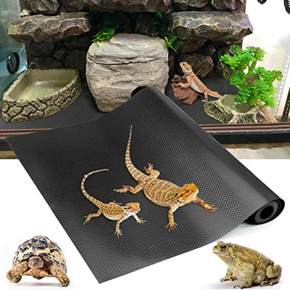 Vodolo Bearded Dragon Tank Accessories, Reptile Terrarium Carpet Substrate for Leopard Gecko, Lizard, Iguana, Snake, Tortoise, Non-Adhesive Reptile Habitat Bedding(Black 118inch) - size: 118inch