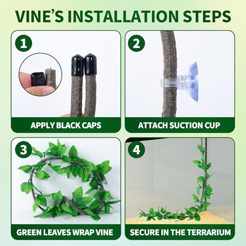 COMSUN 9 PCS Bearded Dragon Tank Accessories, Plastic Reptile Plants, Flexible Vine Jungle Climb with Leaves, Polyester Bearded Dragon Hammocks, Background Decoration for Gecko Chameleon Snake Lizard