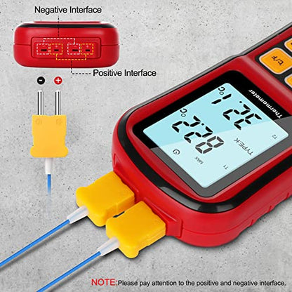 Leaton Digital Thermometer Dual Channel Thermometer Temperature Thermometer with Two K-Type Thermocouple Probe Backlight LCD K Type Thermometer for K/J/T/E/R/S/N Thermocouple