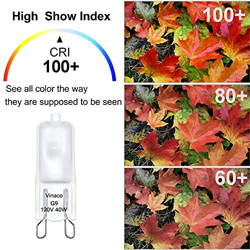 Vinaco G9 Bulb, 10 Pack G9 Frosted 40W Halogen Light Bulbs, High Brightness JCD G9 120V 40W, G9 Dimmable Warm White 2800K, Long Lasting G9 Halogen Bulb 40 Watt for Chandeliers, Pendants Lights - style: 40W Frosted - 10Pack