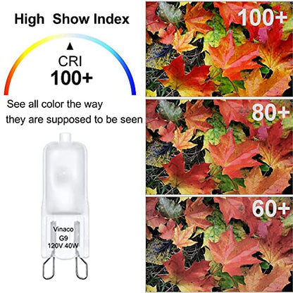 Vinaco G9 Bulb, 10 Pack G9 Frosted 40W Halogen Light Bulbs, High Brightness JCD G9 120V 40W, G9 Dimmable Warm White 2800K, Long Lasting G9 Halogen Bulb 40 Watt for Chandeliers, Pendants Lights - style: 40W Frosted - 10Pack