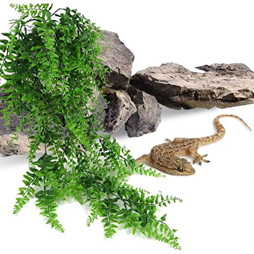2 Pack Reptile Tank Accessories, Artificial Reptile Plants Hanging Vines Climbing Terrarium Plant with Suction Cup for Bearded Dragons Lizards Snake Hermit Crab Tank Habitat Decorations