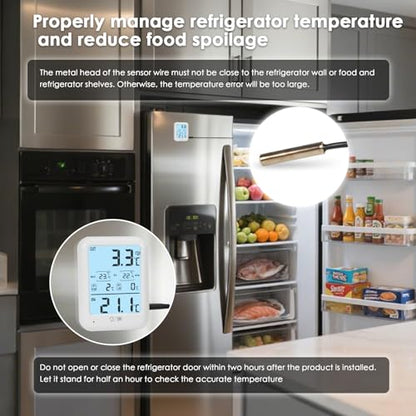 2Packs Digital Freezer Thermometer Fridge Temperature with Alarm, Backlight, Magnet, Power On/Off, Max/Min Temperature for Home, Restaurants, RV, External Sensor, AAA Battery (2)