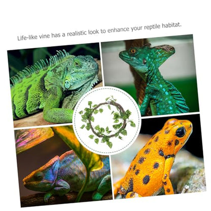 TOYANDONA Simulation Rattan Vine with Suction Cups for Reptile Tank Decoration Lifelike Climbing Branch with Bright Leaves for Bearded Dragon Lizard Gecko Chameleon Terrarium Habitat