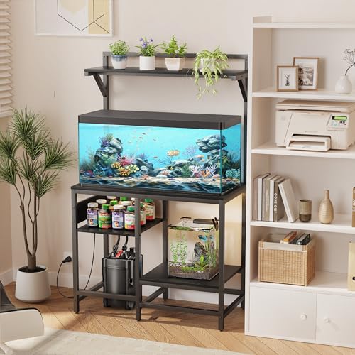 40 Gallon Fish Tank Stand, Aquarium Stand with Power Outlet, Heavy-Duty Reptile Terrarium Stand Table with Top Shelf for 40 Gal Standard/Long/High, 37.4" L x 19.7" W x 30" H(Black) - size: 40 Gallon