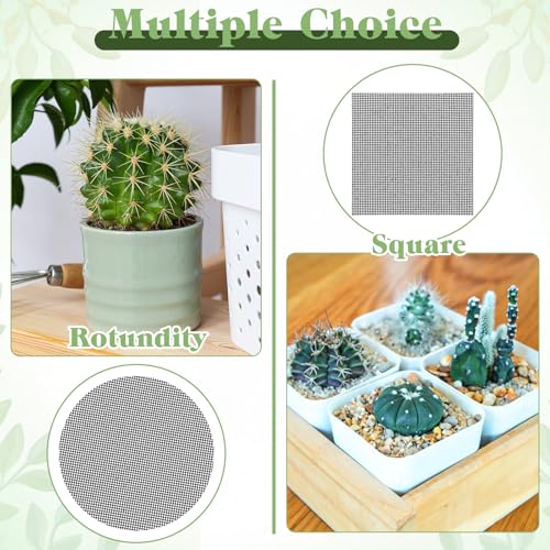 JJUNW 100Pcs Bonsai Pot Meshs Pad, 4 inch Round&Square Flower Pot Hole Mesh, Drainage Mesh Hole Screens Durable Reusable Bonsai Bottom Grid Mat Gardening Essentials