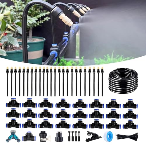 100FT Drip Irrigation Kit, Automatic Garden Watering System with Tool-Free Quick Connectors, 360° Bending Drippers & Copper Misting Nozzles for Greenhouse, Patio, Lawn & Vegetable Garden. (30M) - size: 30M