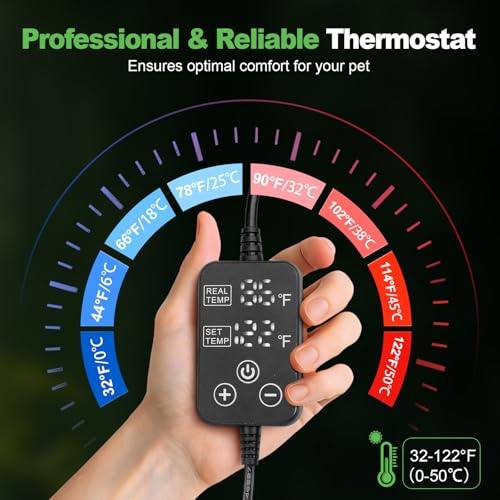 Reptile Heating Pad with Internal Sensor&Thermostat, 8" x 18" 24W Under Tank Heater Mat for 10-40 Gallon Tanks, IP67 Waterproof Safe Heat for Turtles, Bearded Dragons, Snakes, Lizards and Seedling - size: 18”x 8” (24W)