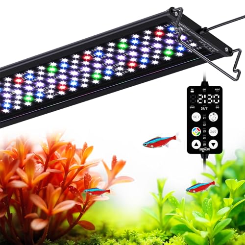 SEAOURA Plant Growth Aquarium Light, 24/7 Custom Timer, Power-Off Memory, 48-54in Full Spectrum Aquarium Plant Lights, 7-Row LED 8 Colors, 20 Adjustable Brightness, Day & Night Cycle for Freshwater - size: For 48-54in