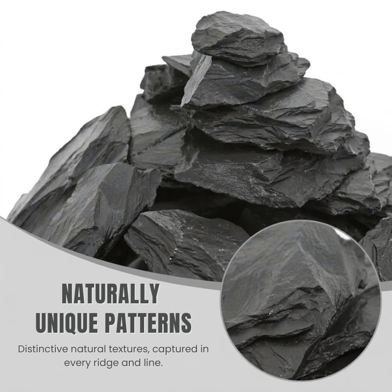 Natural Black Slate Rocks 5lbs - Thin Flat Stones for Fish Tank Aquascaping, Aquariums, and Paludariums - Decorative Stones for Terrariums, Vivariums, Reptile Enclosures, and Gardens