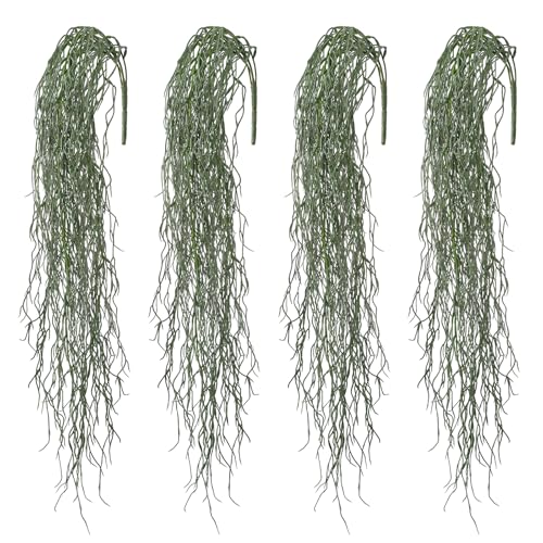 dallisten 4 Pcs Fake Hanging Plants, 36" Artificial Hanging Grass Plants Greenery Vines UV Resistant Faux Trailing Plants for Indoor Outdoor Wall Shelf Porch Boho Home Patio Decor(Green) - color: 4pc Deep Green