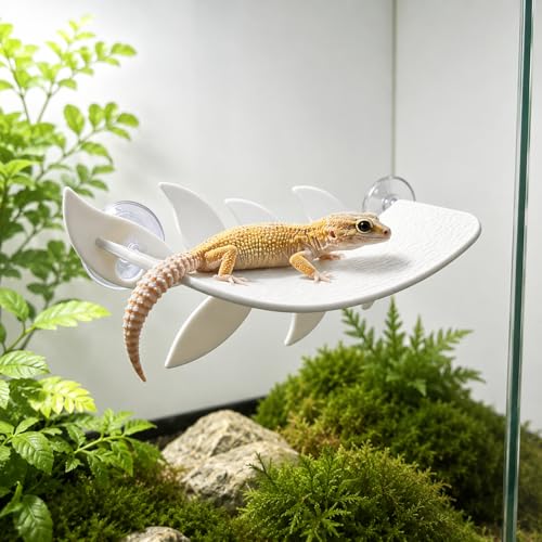 Reptile Leaf Ledge with Suction Cups, PLA Gecko Climbing Platform for Terrarium, Small Lizard Resting Shelf, Leaf-Shaped Habitat Decor for Crested Gecko Leopard Gecko Chameleon, 4.72 x 1.97 x 2.36 in - color: White