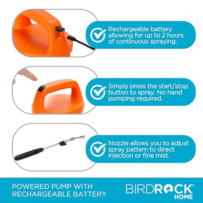 BIRDROCK HOME Garden Sprayer with Battery Powered Pump - Stainless Steel Wand, Rechargeable, Adjustable Spray, & Portable for Lawn, Garden, Plants, and Cleaning - White Translucent Body - 2-Gallon - size: Medium