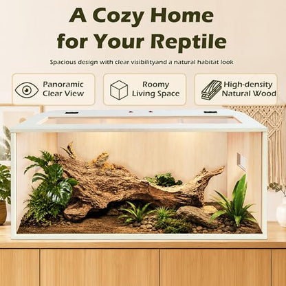 PROLEE Bearded Dragon Tank,Wooden Reptile Tank and Lizard Tank,Tempered Glass Large Bearded Dragon Enclosure with Built-in Lamp Fixture (32X16X16inch,34 Gallons) - color: Wooden Roof, size: 32X16X16inch,34 Gallons