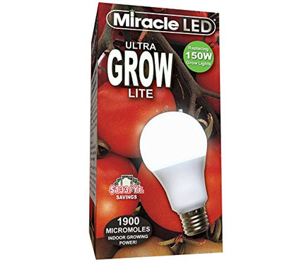 Miracle LED Commercial Hydroponic Ultra Grow Lite - Replaces up to 150W - Daylight White Full Spectrum LED Indoor Plant Growing Light Bulb For DIY Horticulture & Indoor Gardening (605188)