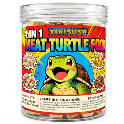 Freeze-Dried Chicken, Duck, Beef & Salmon for Turtles Treats| 3 oz Canister of Premium Protein Turtle Food | Natural Diet for Aquatic Turtles, Red Eared Sliders & Tortoises (3 oz)