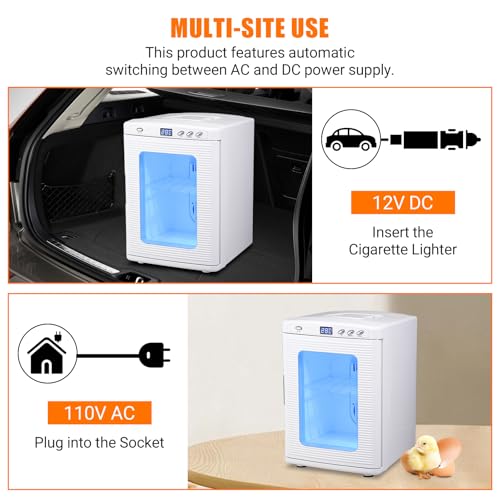 25L Reptile Incubator, 12V 110V Dual Power, Digital Cooling and Heating Incubator with LED Display 5 to 60°C, Portable Scientific Lab Incubator with Handle for Reptile Eggs