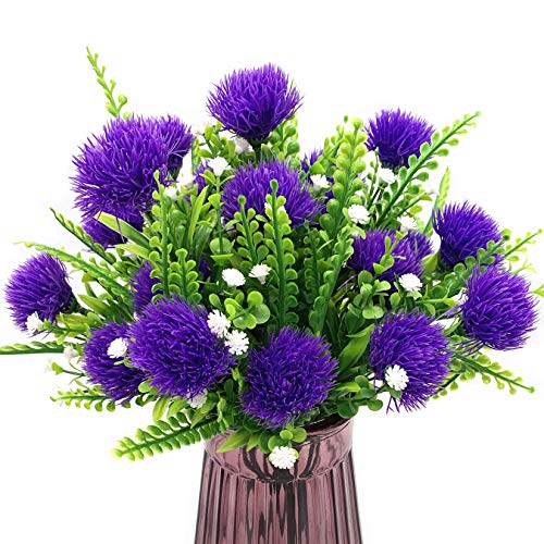 CATTREE Artificial Dandelion Plants, Plastic Flowers Shrubs Bushes Fake Grass Wedding Indoor Outdoor Home Garden Verandah Centerpieces Arrangements Party Decoration Planting Filler - Purple 4 Pack - color: Dandelion-purple-4 Pack