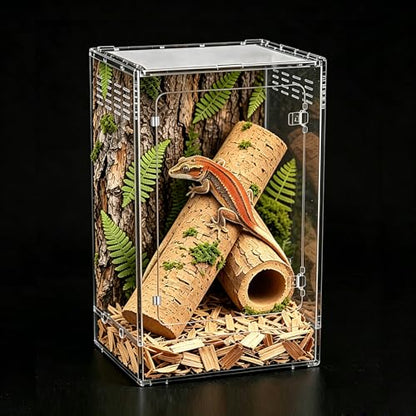 Reptile Tall Terrarium,11 Gollon Vertical PC Terrarium,12"x12"x18" Habitat Enclosure with Front Openning Door and Top Screen Ventilation for Geckos, Snakes,Tree Frogs,Chameleon,Bearded Dragons