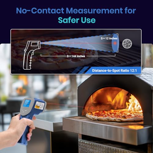 Etekcity Infrared Thermometer Laser Temperature Gun 1080, -58°F~ 1130°F for Meat Food Candy Pizza Oven, Heat Gun for Cooking, Kitchen, Fridge, Reptile, BBQ, HAVC, Adjustable Emissivity & Max Measure - color: Arctic Blue, style: Advanced