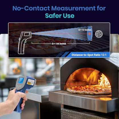 Etekcity Infrared Thermometer Laser Temperature Gun 1080, -58°F~ 1130°F for Meat Food Candy Pizza Oven, Heat Gun for Cooking, Kitchen, Fridge, Reptile, BBQ, HAVC, Adjustable Emissivity & Max Measure - color: Arctic Blue, style: Advanced