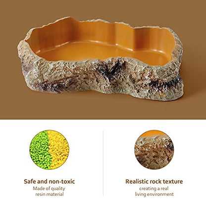 Reptile Food Water Resin Rock Bowls Lizard Gecko Worm Feeding Dish XL | Amphibian Feeder Bowl Terrarium Decor for Bearded Dragons, Chameleon, Leopard Gecko Frog Snake Hermit Crabs Turtle Spider Pet - size: X-Large