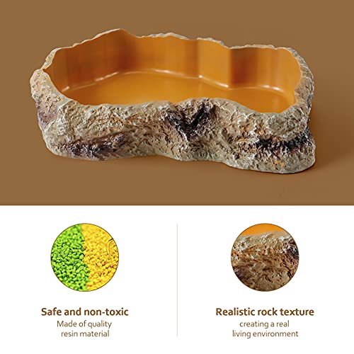 Reptile Food Water Resin Rock Bowls Lizard Gecko Worm Feeding Dish Mini | Amphibian Feeder Bowl Terrarium Decor for Bearded Dragons, Chameleon, Leopard Gecko Frog Snake Hermit Crabs Turtle Spider Pet - size: Mini