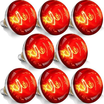 250W R40 Red Heat Lamp Bulbs, 8000 Hours Rated, Infrared Flood Light, Brooder Heating Lamp for Chickens, Reptiles, Pets, Bathroom, E26 Base - 8 Pack - color: Red, size: 8 Pack