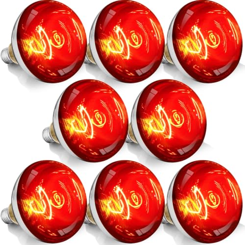 250W R40 Red Heat Lamp Bulbs, 8000 Hours Rated, Infrared Flood Light, Brooder Heating Lamp for Chickens, Reptiles, Pets, Bathroom, E26 Base - 8 Pack - color: Red, size: 8 Pack