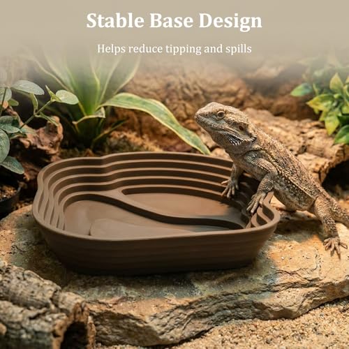 Reptile Bathing Pool, Right-Angle Detachable Design for Easy Water Changes, Internal & External Ramps for Easy Access, ABS Smooth Easy-Clean Water Dish for Small Reptiles