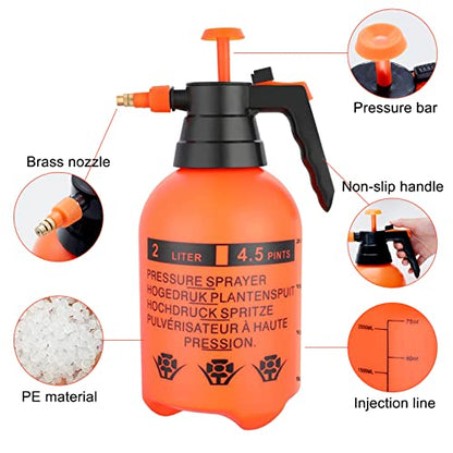 68oz Garden Pump Sprayer, 2L Hand Pressure Sprayer Bottle, 0.5 Gal Lawn Adjustable Sprayer for Plant Mister Spraying Weeds Home Cleaning Watering (Orange) - color: Orange