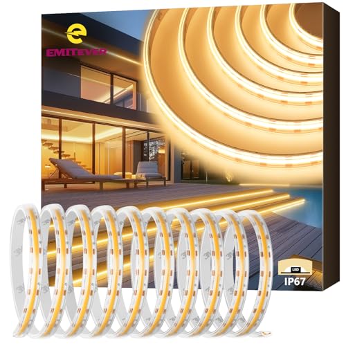EMITEVER COB LED Strip Lights Waterproof IP67, 2700K Warm White Outdoor 24V Dimmable Silicone LED Tape Lighting 16.4ft High Density, 300+LM/ft, 2400LEDs,3W/ft, UL Listed (Power Supply Not Included) - color: 2700K